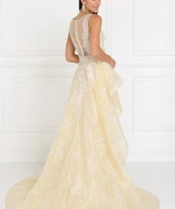 Embroidered Long Pink Peplum Dress By Elizabeth K GL1538