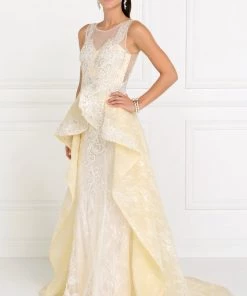 Embroidered Long Pink Peplum Dress By Elizabeth K GL1538