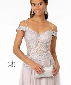 Embroidered Long Sheer Cold Shoulder Dress By Elizabeth K GL2953 Prom