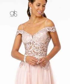 Embroidered Long Sheer Cold Shoulder Dress By Elizabeth K GL2953 Prom