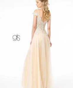 Embroidered Long Sheer Cold Shoulder Dress By Elizabeth K GL2953 Prom