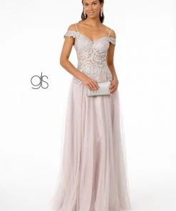 Embroidered Long Sheer Cold Shoulder Dress By Elizabeth K GL2953 Prom