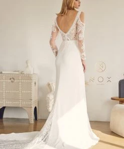 Embroidered Long Sleeve Bridal Dress By Nox Anabel JE916