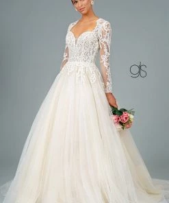Embroidered Long Sleeve Wedding Dress By Elizabeth K GL1804