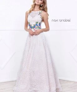 Embroidered Long Sleeveless Lace Dress By Nox Anabel 8281