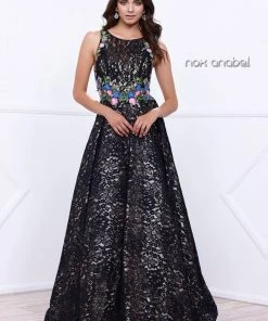 Embroidered Long Sleeveless Lace Dress By Nox Anabel 8281