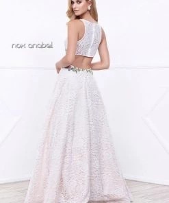 Embroidered Long Sleeveless Lace Dress By Nox Anabel 8281