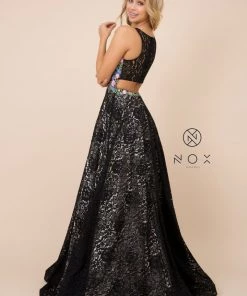 Embroidered Long Sleeveless Lace Dress By Nox Anabel 8281