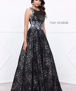 Embroidered Long Sleeveless Lace Dress By Nox Anabel 8281