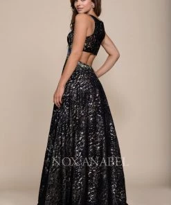 Embroidered Long Sleeveless Lace Dress By Nox Anabel 8281