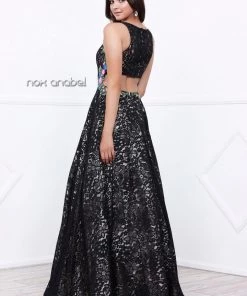 Embroidered Long Sleeveless Lace Dress By Nox Anabel 8281