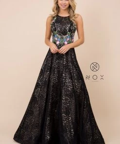 Embroidered Long Sleeveless Lace Dress By Nox Anabel 8281