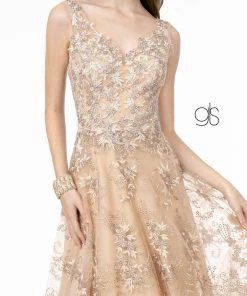 Embroidered Long Sleeveless V-Neck Dress By Elizabeth K GL2884