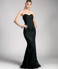 Fitted Long Strapless Lace Dress By Cinderella Divine 1971 Prom