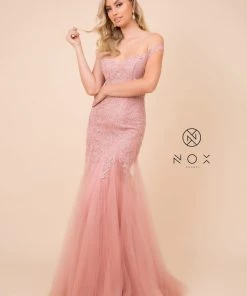 Prom Embroidered Off Shoulder Mermaid Dress By Nox Anabel J325