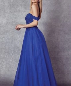 Embroidered Off Shoulder Tulle Gown By Juliet 280 Prom