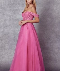 Embroidered Off Shoulder Tulle Gown By Juliet 280 Prom