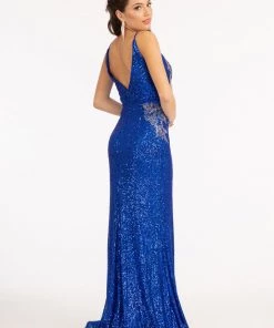 Embroidered Sequin Slit Gown By Elizabeth K GL3053 Prom
