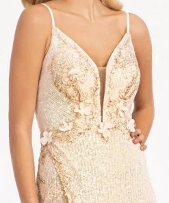 Embroidered Sequin Slit Gown By Elizabeth K GL3053 Prom