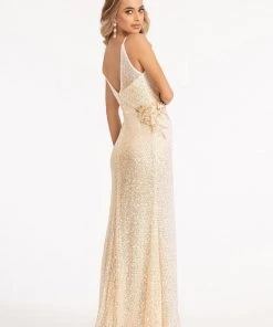 Embroidered Sequin Slit Gown By Elizabeth K GL3053 Prom