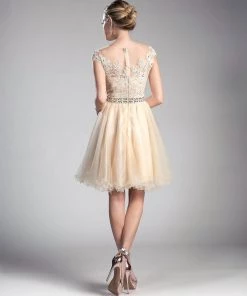 Applique Short Cap Sleeve Dress By Cinderella Divine UJ0012 Prom