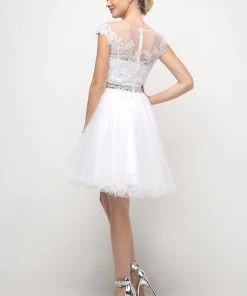 Applique Short Cap Sleeve Dress By Cinderella Divine UJ0012 Prom