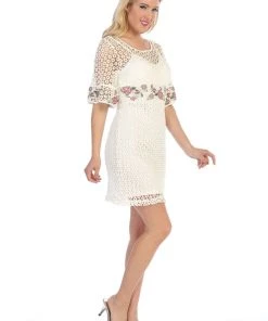 Embroidered Short Eyelet Dress With Sleeves By Celavie 8509 Mother Of The Bride Dresses