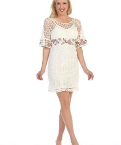 Embroidered Short Eyelet Dress With Sleeves By Celavie 8509 Mother Of The Bride Dresses