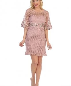 Embroidered Short Eyelet Dress With Sleeves By Celavie 8509 Mother Of The Bride Dresses