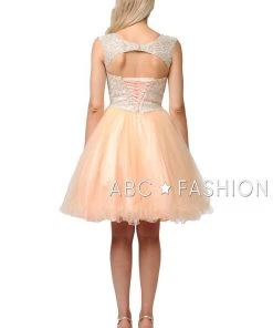 Embroidered Short Ruffled Dress With Corset Back By Poly USA 8302