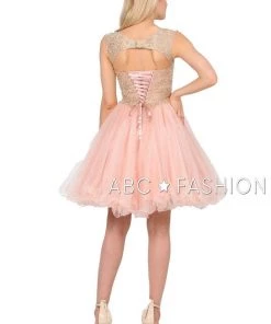 Embroidered Short Ruffled Dress With Corset Back By Poly USA 8302