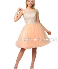 Embroidered Short Ruffled Dress With Corset Back By Poly USA 8302