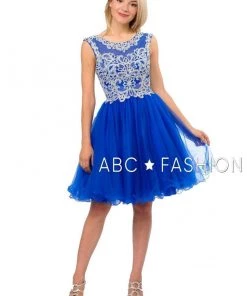 Embroidered Short Ruffled Dress With Corset Back By Poly USA 8302