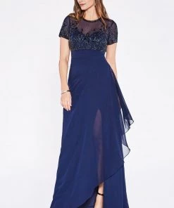 Embroidered Short Sleeve Gown By Cinderella Divine J0295