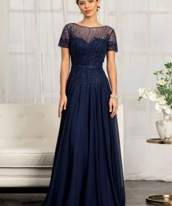 Embroidered Short Sleeve Gown By Elizabeth K GL3067