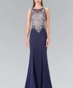 Embroidered Sleeveless Illusion Dress By Elizabeth K GL2323