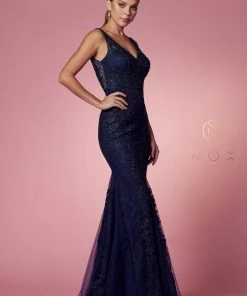 Embroidered Sleeveless Mermaid Dress By Nox Anabel A398 58 Embroidered Sleeveless Mermaid Dress By Nox Anabel A398