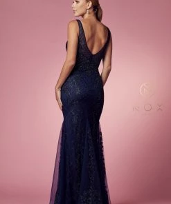 Embroidered Sleeveless Mermaid Dress By Nox Anabel A398 56 Embroidered Sleeveless Mermaid Dress By Nox Anabel A398