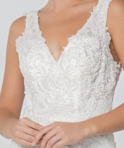 Embroidered Sleeveless Mermaid Wedding Gown By Elizabeth K GL2814