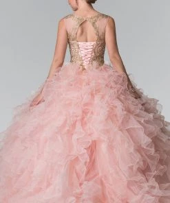 Embroidered Sleeveless Ruffled Ballgown By Elizabeth K GL2208