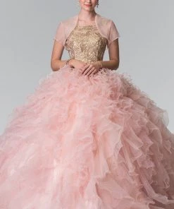 Embroidered Sleeveless Ruffled Ballgown By Elizabeth K GL2208