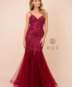 Prom Embroidered Sleeveless Tulle Mermaid Dress By Nox Anabel H402