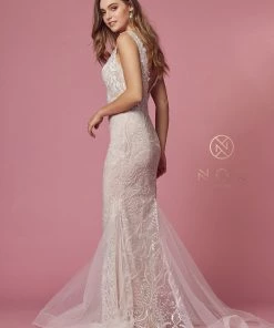 Embroidered V-Neck Mermaid Dress By Nox Anabel JW909