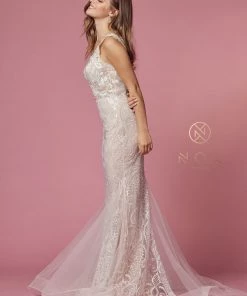 Embroidered V-Neck Mermaid Dress By Nox Anabel JW909