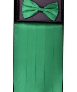 Vesuvio Napoli Men Emerald Green Silk Satin Cummerbund And Bow Tie Set