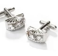 ABC Fashion Fan Shaped Silver Cufflinks With Clear Crystals Men