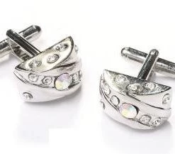 ABC Fashion Men Fan Shaped Silver Cufflinks With Crystals