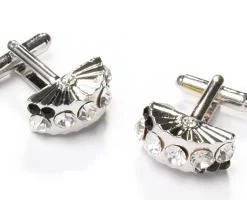 ABC Fashion Fan Shaped Silver Cufflinks With Crystals Men