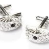 ABC Fashion Men Fan Shaped Silver Cufflinks With Crystals