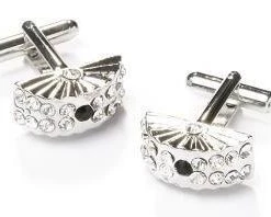 ABC Fashion Men Fan Shaped Silver Cufflinks With Crystals